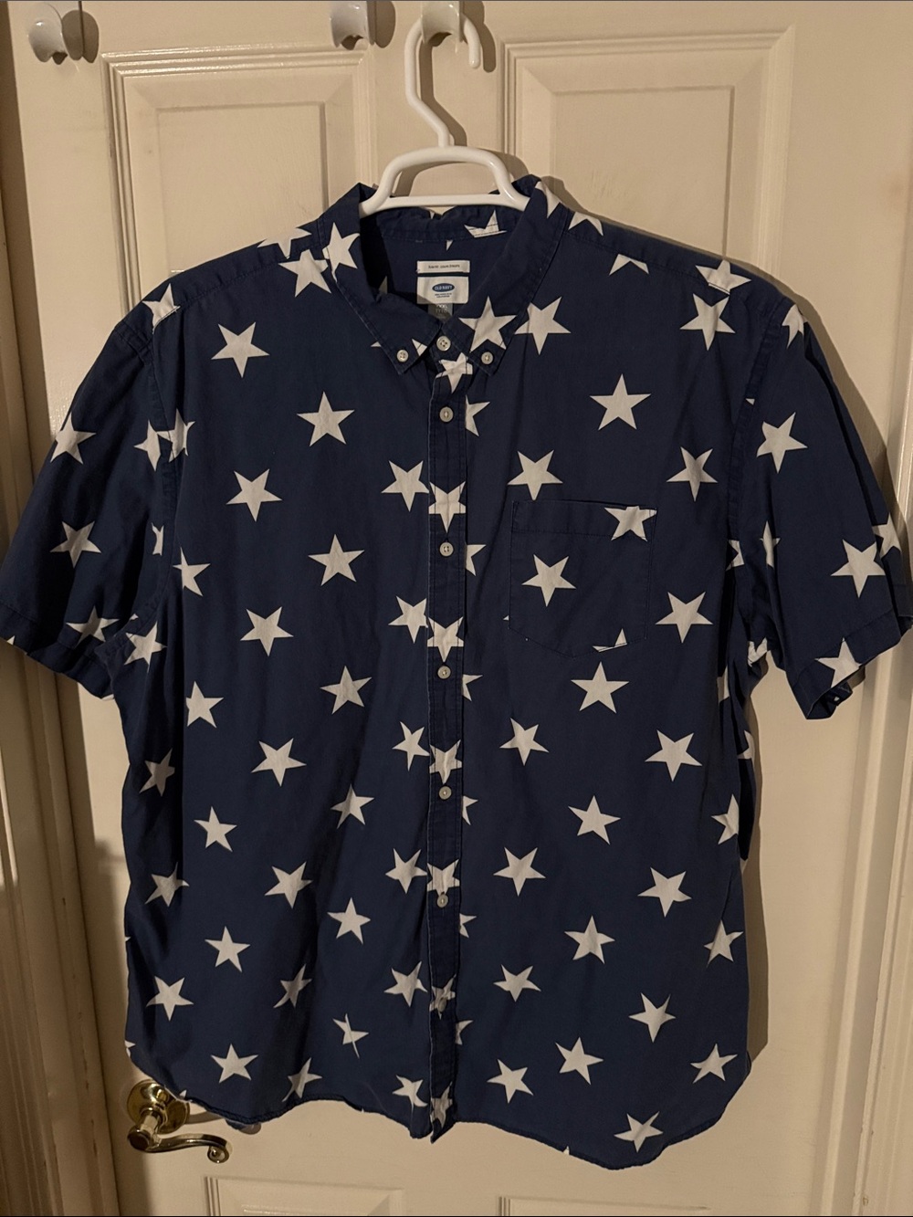 Old Navy Navy & White Star Short-Sleeve Button-Down Slim Fit XXXL Tall Shirt